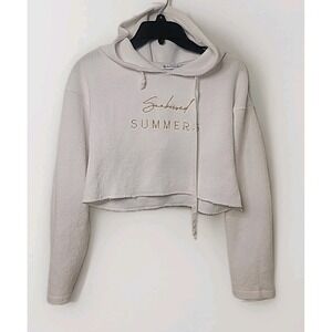 Women's Cropped Hoodie Size Small White Casual‎ Soft Cozy Textured Lightweight